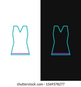 Green and purple line Woman dress icon isolated on white and black background. Clothes sign.  Vector Illustration