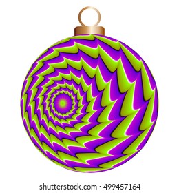 Green and purple motion illusion on christmas ball