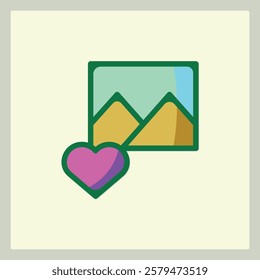 Green and purple picture icon with a heart shape for app interactions 4