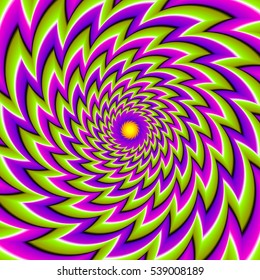 Green, purple and pink background with flower. Spin illusion.