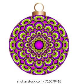 Green, purple and pink christmas ball from octagons in techno style. Motion illusion.