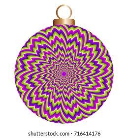 Green, purple and pink christmas ball with flower. Optical expansion illusion.