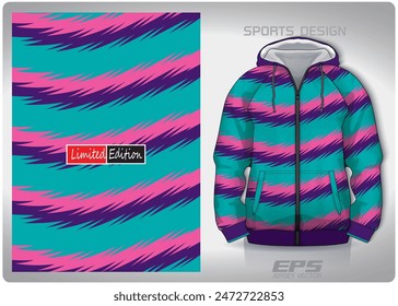 green purple pink wavy zigzag pattern design, illustration, textile background for sports t-shirt, football jersey shirt mockup for football club. consistent front view