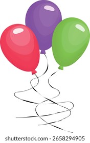 Ilustración vectorial plana de globos rojos púrpuras verdes sobre fondo blanco