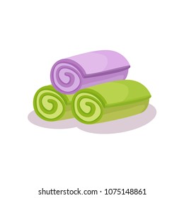 Green and purple rolled up towels vector Illustration on a white background