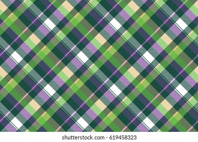 Green purple seamless pattern check fabric texture. Vector illustration.