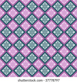 Green and purple seamless rectangles and flowers pattern