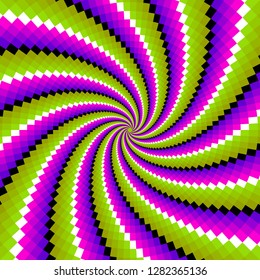 Green and purple spiral mosaic pattern. Spin illusion.