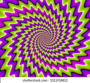 Green and purple spirals. Optical expansion illusion.