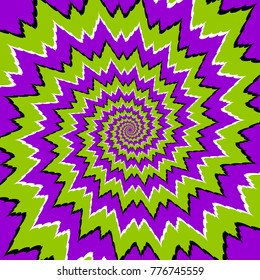 Green and purple spirals. Optical expansion illusion.