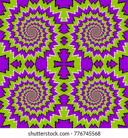 Green and purple spirals. Optical expansion illusion. Seamless pattern.