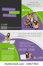 Green and purple template for advertising brochure with students 