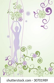 green and purple Very Peri flowers with woman silhouette