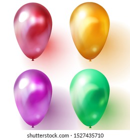 Green, purple or violet, gold and red balloon vector illustration on white background. Glossy realistic balloon for Birthday party.
