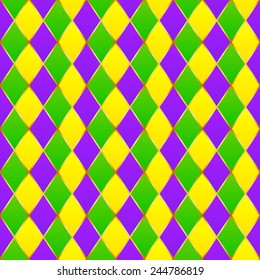 Green, purple, yellow grid Mardi gras seamless vector pattern