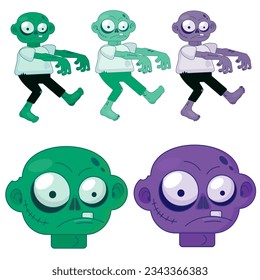 Green and purple zombies. Cartoon zombie isolated on white background. Flat vector illustration.