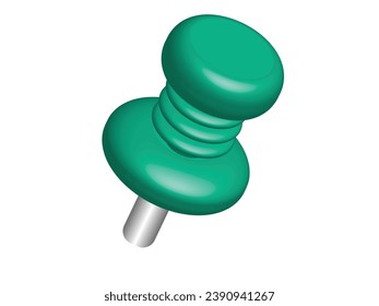 green push pin. Needle for fixation memo on board. Vector illustration isolated on transparent background