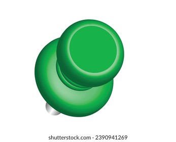 green push pin. Needle for fixation memo on board. Vector illustration isolated on transparent background