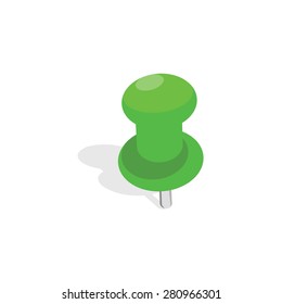 Green push pin with shadow vector isolated. Plastic pin