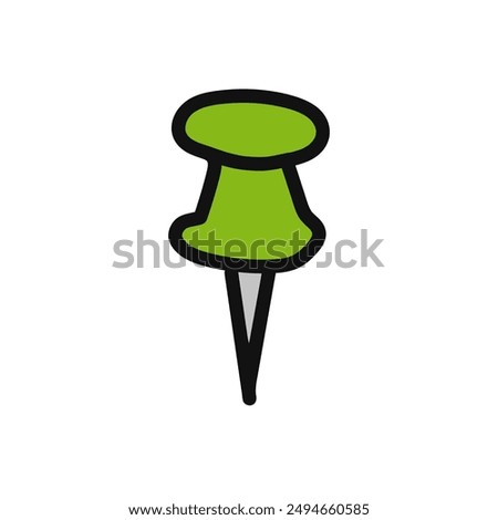 Green pushpin. Isolated pushpin in doodle style