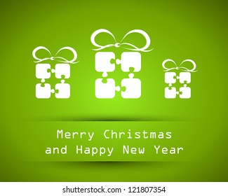 green puzzle christmas gifts. christmas card.