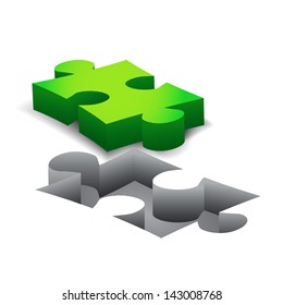 Green Puzzle on white background. Isolated 3D image