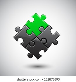 Green puzzle with three black. eps10