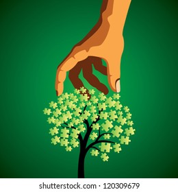 green puzzles with tree shape
