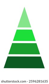 A green pyramid with four horizontal layers, each a progressively lighter shade of green, set against a white background