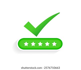 green quality checkmark sign with five star design vector