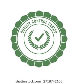 Green quality control passed badge with checkmark Vector