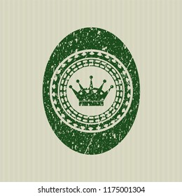 Green queen crown icon inside distress rubber grunge stamp