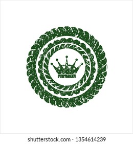 Green queen crown icon inside grunge seal