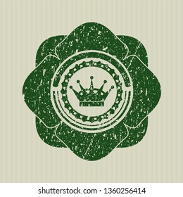Green queen crown icon inside rubber grunge texture stamp
