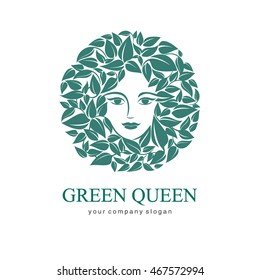Green Queen Logo. Vector logo design template for cosmetic, beauty, Spa
