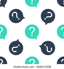 Green Question mark in circle icon isolated seamless pattern on white background. Hazard warning symbol. Help symbol. FAQ sign. Vector.