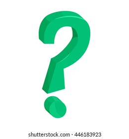 Green question mark icon in cartoon style on a white background