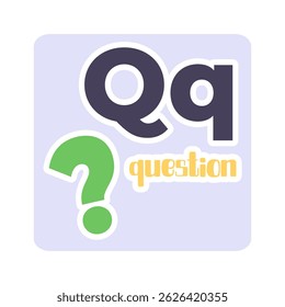 Green question mark with the letter Q. English alphabet. Vector illustration in a flat style