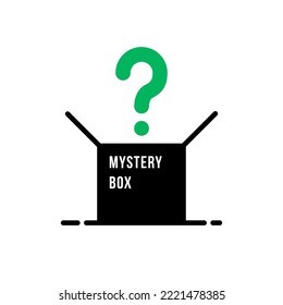 green question mark like black mystery box icon. concept of abstract secret container badge or winner sign. flat simple modern party giftbox logotype graphic design web element isolated on white