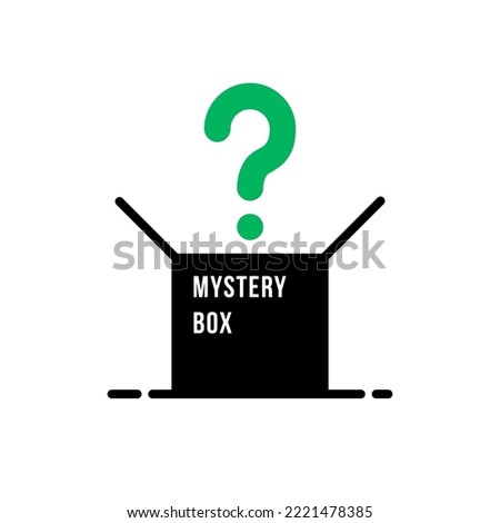green question mark like black mystery box icon. concept of abstract secret container badge or winner sign. flat simple modern party giftbox logotype graphic design web element isolated on white