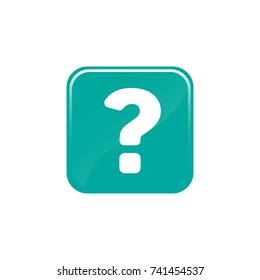 Green question mark sign in turquoise glossy square. Help symbol. FAQ sign. Flat vector illustration isolated on white. Green pictogram.