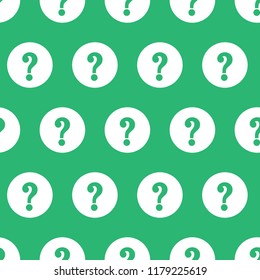 Green question marks signs on repeat polka dot pattern green simple seamless backdrop background. Vector illustration.