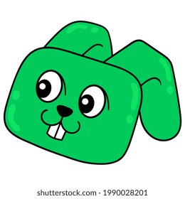 green rabbit head smiling happily, vector illustration carton emoticon. doodle icon drawing