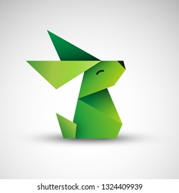 green rabbit origami vector