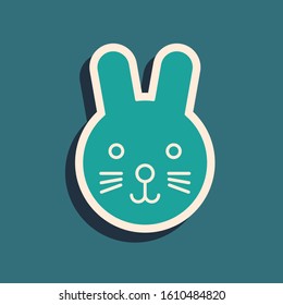 Green Rabbit zodiac sign icon isolated on blue background. Astrological horoscope collection. Long shadow style. Vector Illustration