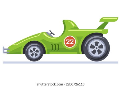 green racing car. sports car side view. flat vector illustration.