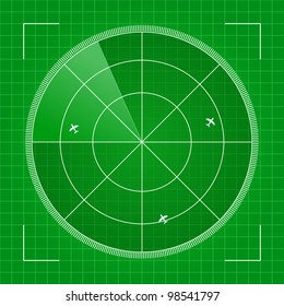 Green Radar with Airplanes. Vector Illustration