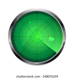 Green radar with Easter bunny isolated on white background, illustration.