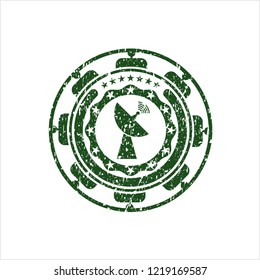 Green radar icon inside rubber grunge stamp