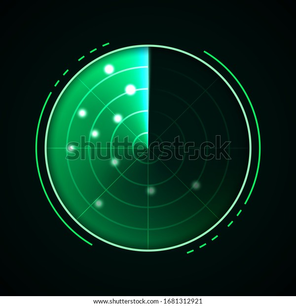 Green radar isolated\
on dark background. Military search system. HUD radar display.\
Vector illustration
